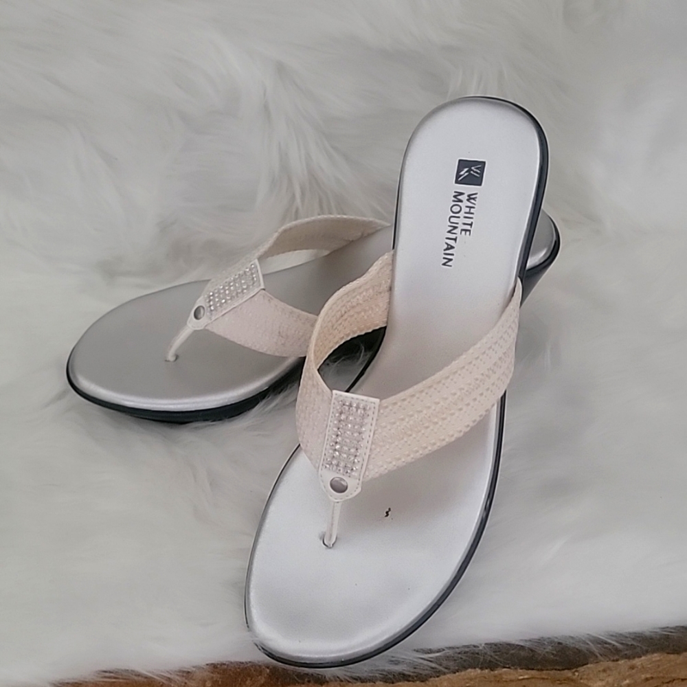 White wedge flip flops